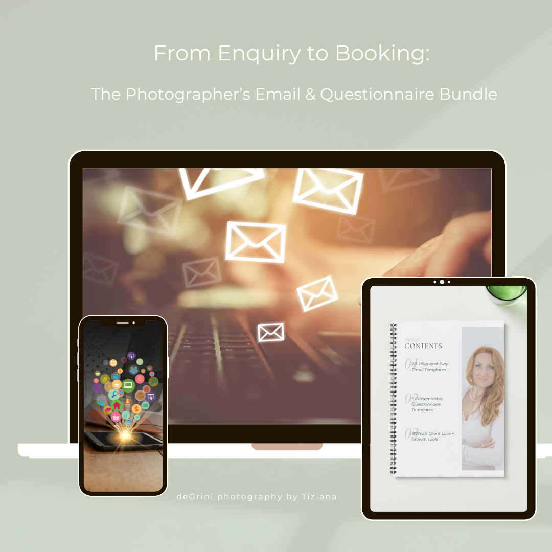 degrini photography, digital product, deGrini photography - From Enquiry to Booking_ The Photographers Email Questionnaire Bundle
