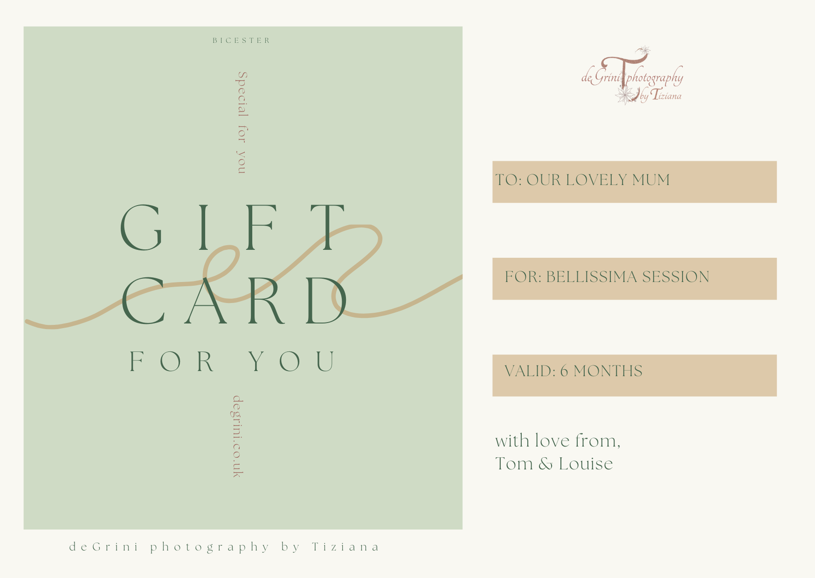 Gift Card Bicester Portrait photography deGrini photography