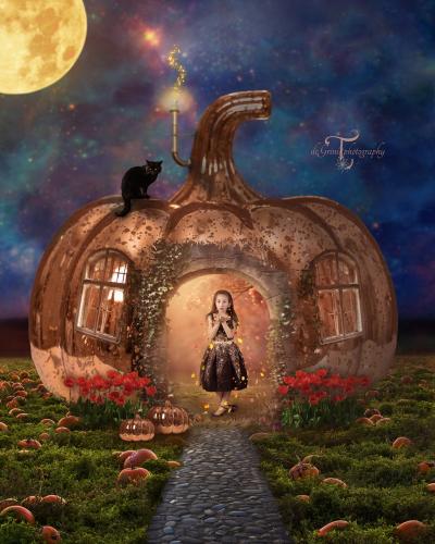 Halloween digital Fairytale portrait - Pumpkin house